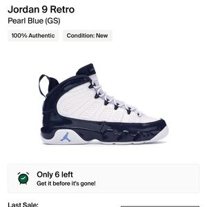 Air Jordan 9 Pearl Blue GS Size 6Y